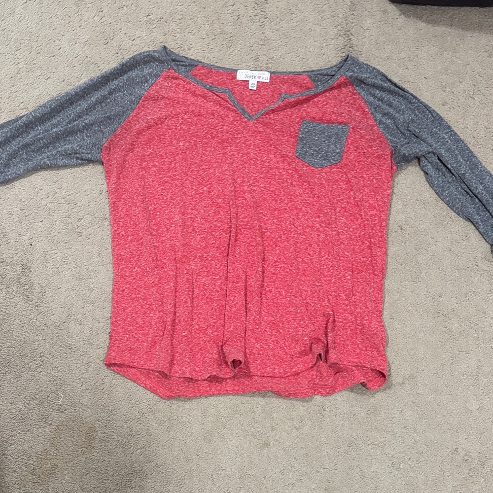 Derek Heart Plus Red and Gray Top